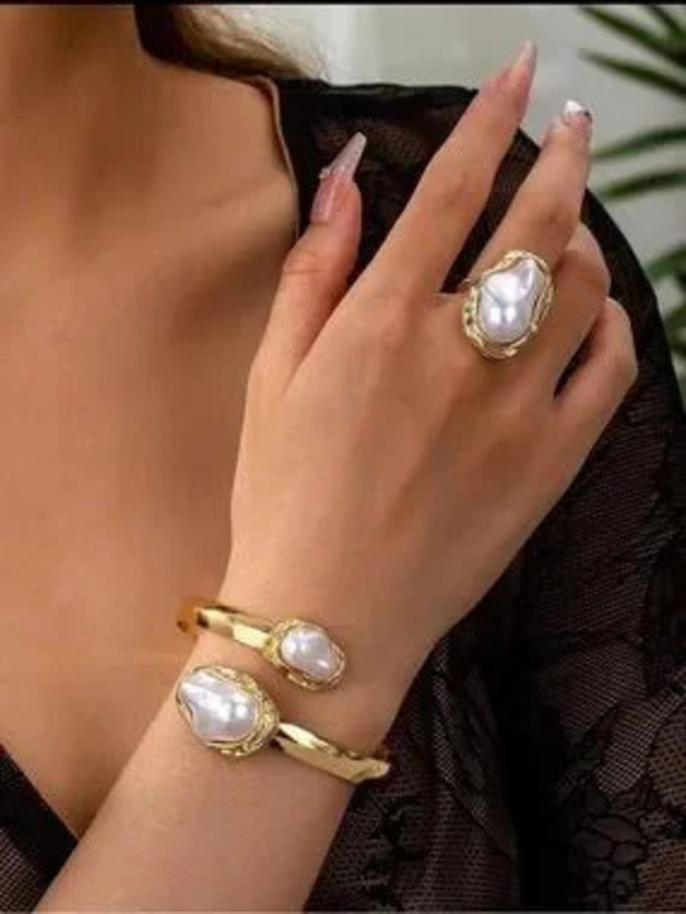 Molten Pearl Cuff Bracelet & Sculpted Ring Set